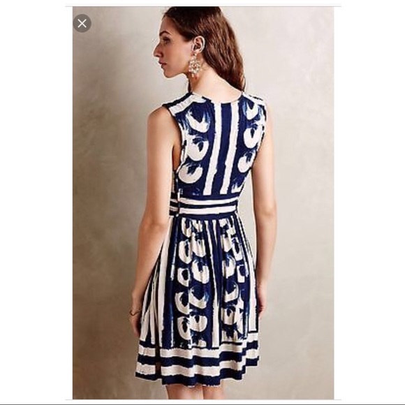 Anthropologie Maeve Sennebec Dress Navy/Creme M - Picture 2 of 8